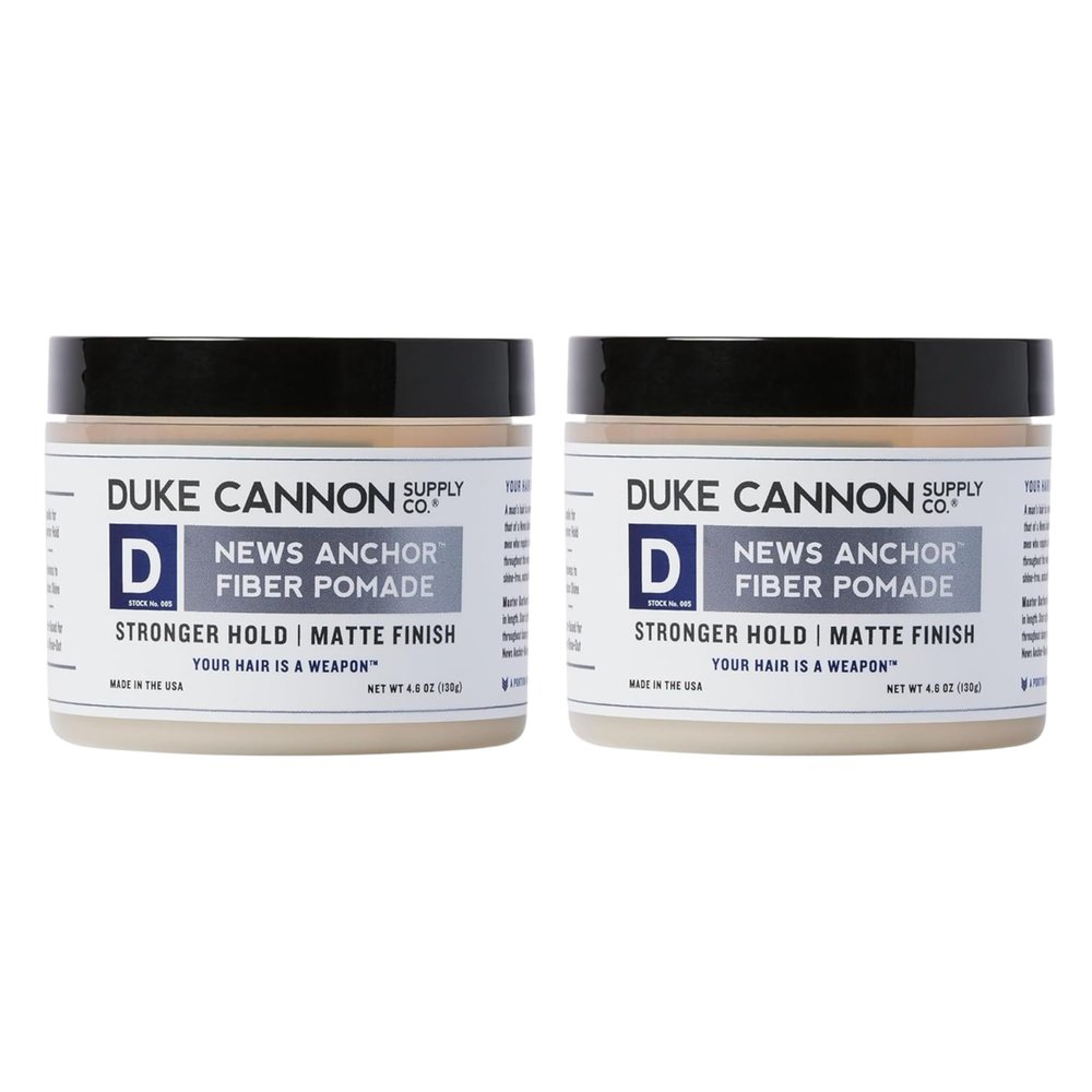 Duke Cannon News Anchor Fiber Pomade 2-Pack  4.6 oz Each  Strong Hold Matte Finish Hair Styling Cream for Men  Thickens Texturizes and Adds Fullness with Clean Cedar Sandalwood Scent