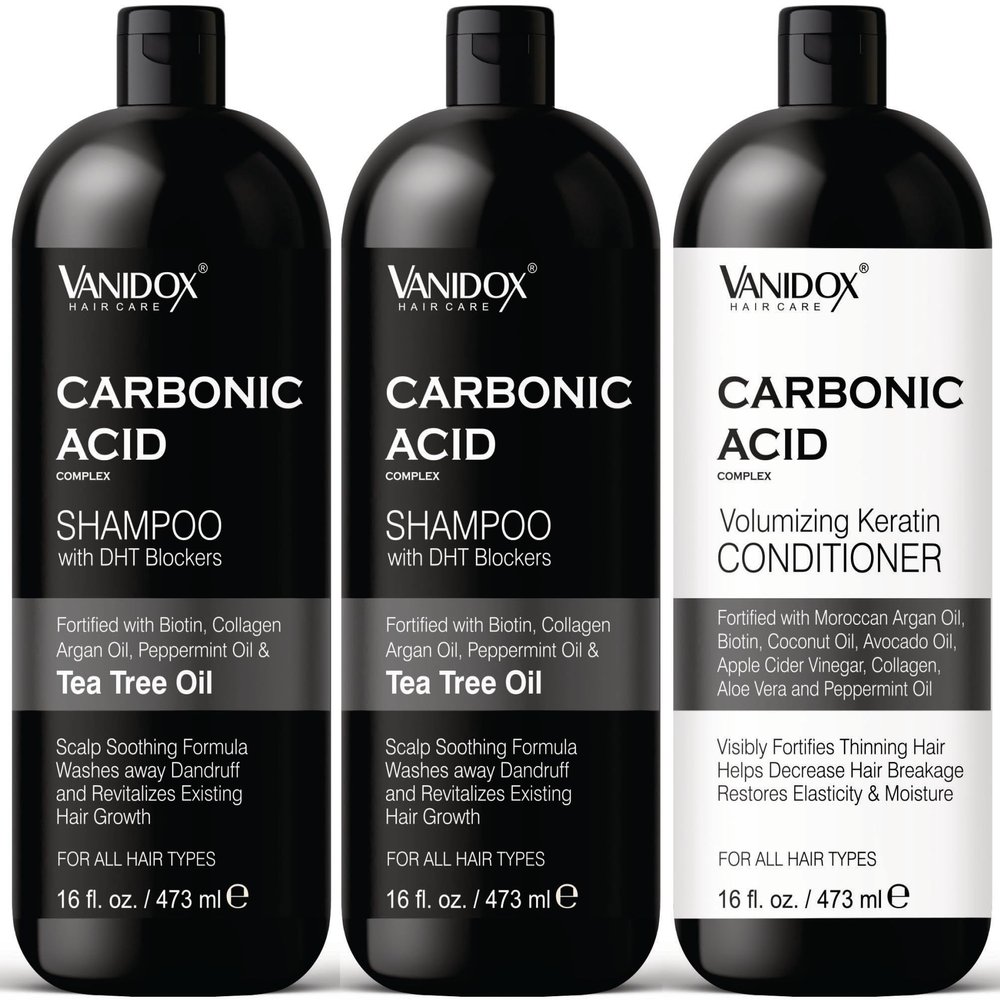 VANIDOX Carbonic Acid Shampoo and Conditioner for Men and Women, Deep Moisturizing Conditioner Thickens, Softens, & Smooths Set for Hair Growth and Repair, Made in USA - 16 Fl Oz Each