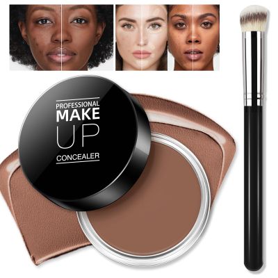 LOKFAR Cream Concealer Full Coverage Makeup, Matte Color Correcting Concealer with Brush, Waterproof, Conceals Blemish, Pores and Spots, Under Eye Makeup for Dark Circles (#07 DEEP)