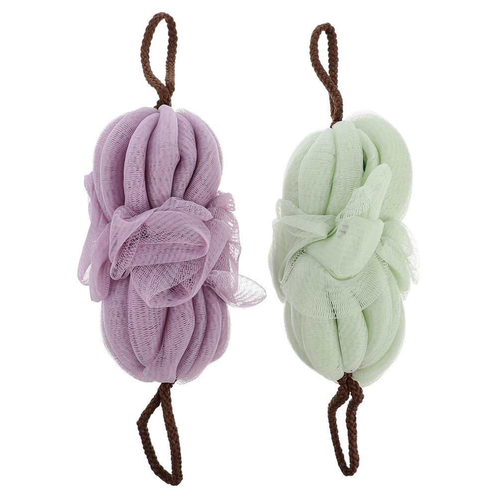 2pcs Bath Shower Loofah Mesh Puff Sponge Back Scrubber Exfoliating Shower Body Sponge Women Bathroom Accessories