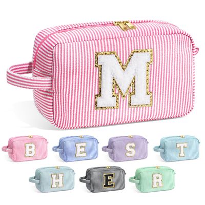 YOOLIFE Gifts for Women Teen Girls Kids - Initial Makeup Bag Cosmetic Bag Toiletry Pouch, Personalized Birthday Gifts for Women Girls Mom Daughter Sister Friends, Pink M