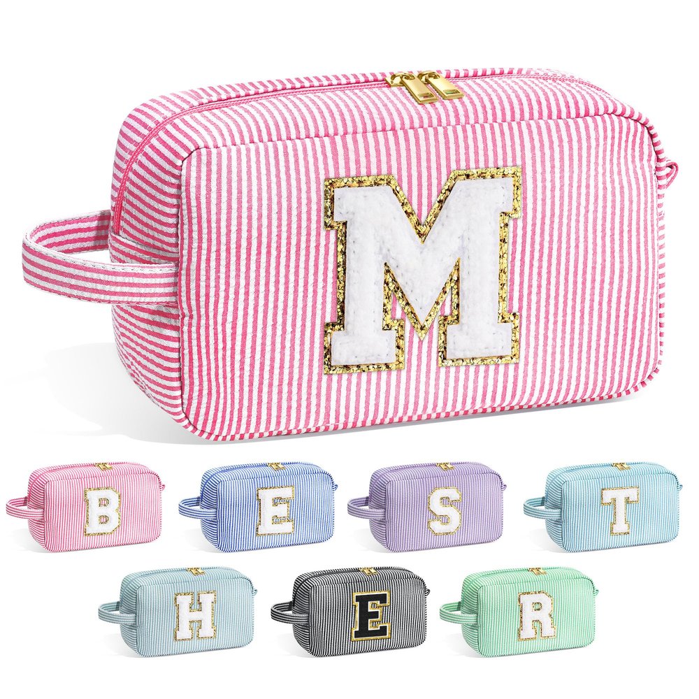 YOOLIFE Gifts for Women Teen Girls Kids - Initial Makeup Bag Cosmetic Bag Toiletry Pouch, Personalized Birthday Gifts for Women Girls Mom Daughter Sister Friends, Pink M