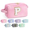 YOOLIFE Initial Cosmetic Bag - Monogram Cute Pink Makeup Bags Toiletry Pouch Make Up Case for Her Best Friend Friendship Sister Teacher, Personalized Birthday Gifts view 1