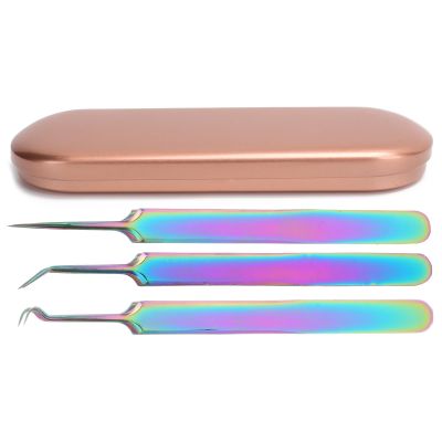 3pcs Stainless Steel Nail Art Tweezers, False Eyelashes Grafting Tweezers, Colorful Portable Tweezers Set, Fine Tip Eyelash Extension Tool, For Eyelash Grafting, Manicure, Electronics Repair
