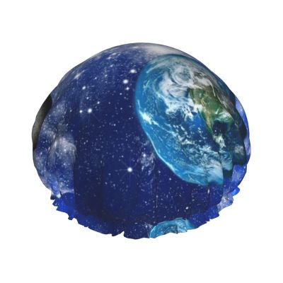 Planet Galaxy Reusable Shower Cap For Women,Double Splashproof Shower Cap,Large Size For All Hair Lengths