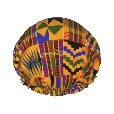 African Tribal Ethnic Texture Reusable Shower Cap For Women,Double Splashproof Shower Cap,Large Size For All Hair Lengths