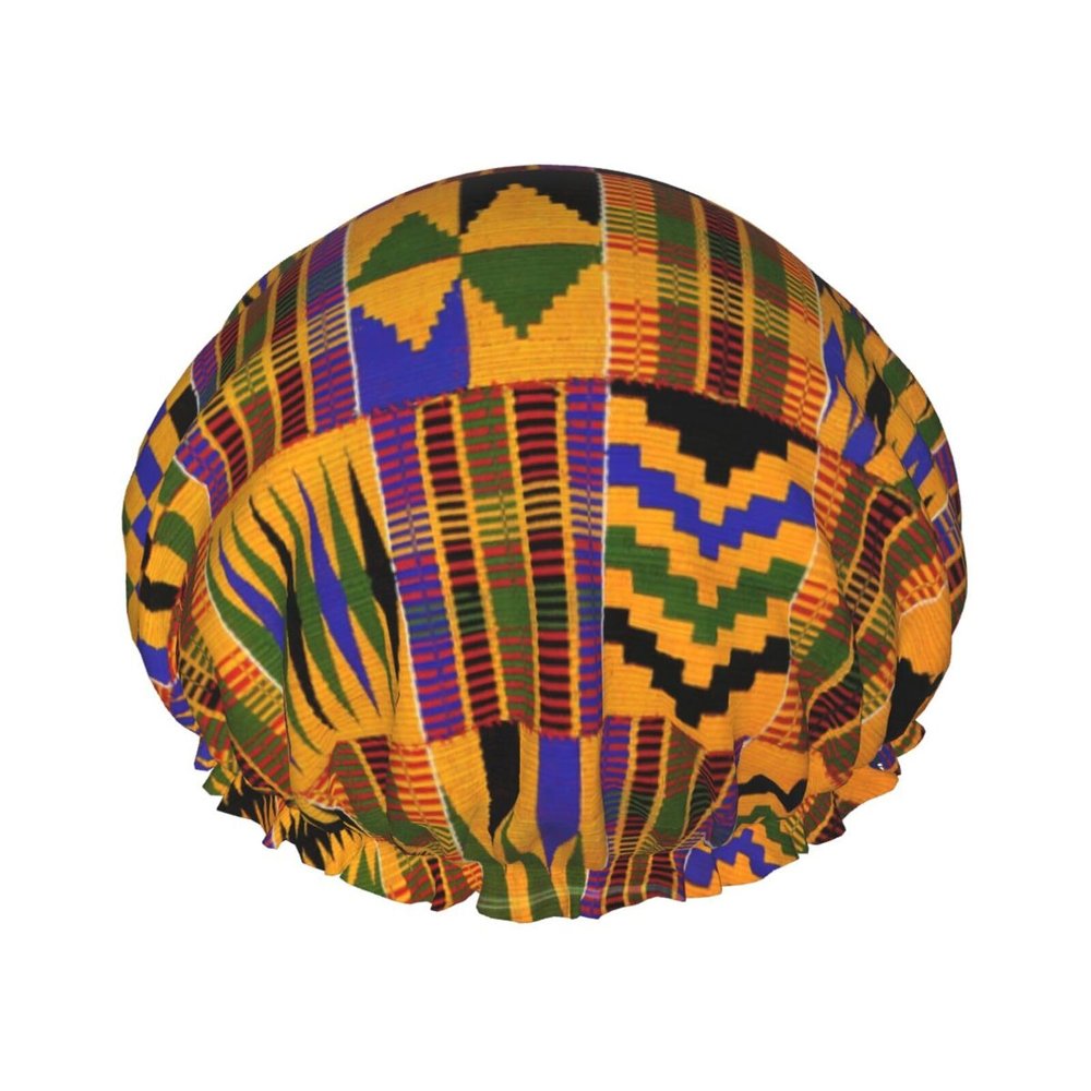 African Tribal Ethnic Texture Reusable Shower Cap For Women,Double Splashproof Shower Cap,Large Size For All Hair Lengths