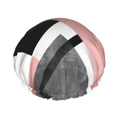 Abstract Triangle Striped Reusable Shower Cap For Women,Double Splashproof Shower Cap,Large Size For All Hair Lengths
