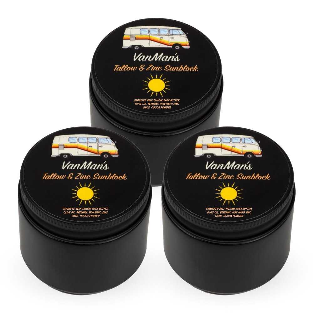 Vanman's - Zinc and Tallow Sunscreen (3 Pack) - Water Resistant 20 SPF Beef Tallow Sunscreen with Olive Oil, Beeswax - Mineral with Non-Nano Minerals - 2.8 ounce