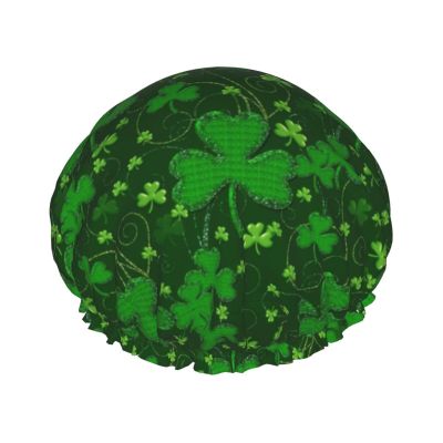 Background St Patrick'S Day Glitter Reusable Shower Cap For Women,Double Splashproof Shower Cap,Large Size For All Hair Lengths
