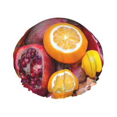 Fruit Picture-Standard Reusable Shower Cap For Women,Double Splashproof Shower Cap,Large Size For All Hair Lengths