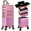 AROUS Rolling Makeup Train Case 4 in 1 Cosmetology Case on Wheels Large Storage Cosmetic Trolley with Key Salon Barber Case Traveling Cart Trunk, Pink view 1