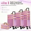 AROUS Rolling Makeup Train Case 4 in 1 Cosmetology Case on Wheels Large Storage Cosmetic Trolley with Key Salon Barber Case Traveling Cart Trunk, Pink view 2