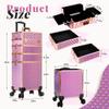 AROUS Rolling Makeup Train Case 4 in 1 Cosmetology Case on Wheels Large Storage Cosmetic Trolley with Key Salon Barber Case Traveling Cart Trunk, Pink view 3