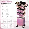 AROUS Rolling Makeup Train Case 4 in 1 Cosmetology Case on Wheels Large Storage Cosmetic Trolley with Key Salon Barber Case Traveling Cart Trunk, Pink view 4