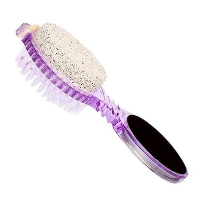 AJE 4 in 1 Pedicure Paddle Brush for Rough & Dry Feet with Pumice Stone Soft Brush Steel Scrubber & Emery File Softens Cleanses & Smoothens Dull Feet of Men & Women (Pack of 1 Multicolor)