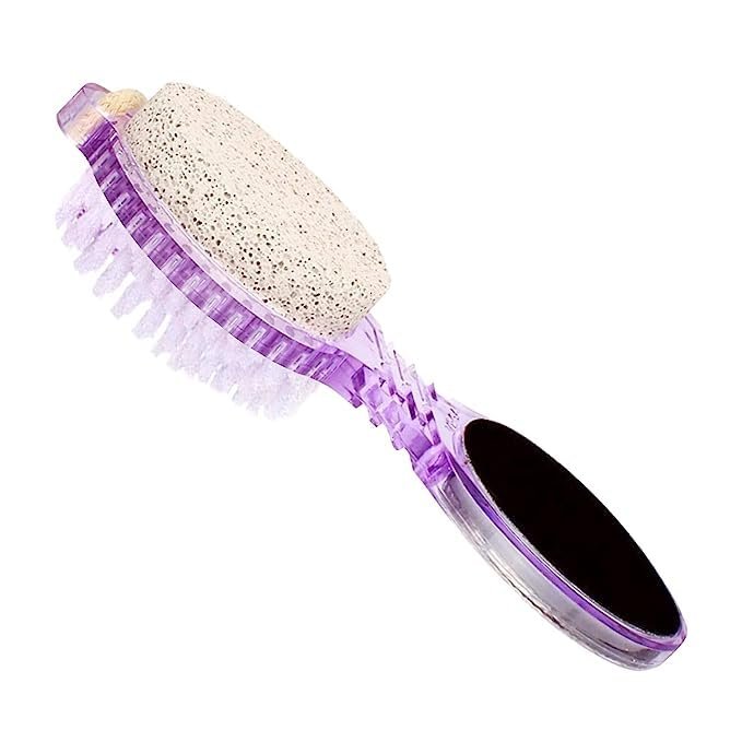 AJE 4 in 1 Pedicure Paddle Brush for Rough & Dry Feet with Pumice Stone Soft Brush Steel Scrubber & Emery File Softens Cleanses & Smoothens Dull Feet of Men & Women (Pack of 1 Multicolor)
