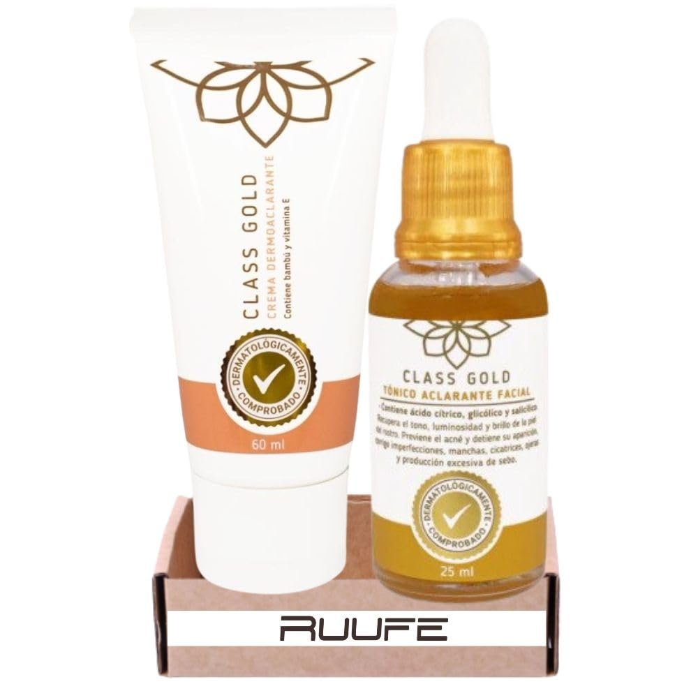 Class Gold kit Cosmetics Class Gold dermoaclarante 60ml and Class Gold tonico aclarante Facial 25 ml (2 Pack) Class Gold Cream dermoaclarante Class Gold tonico aclarante Facial