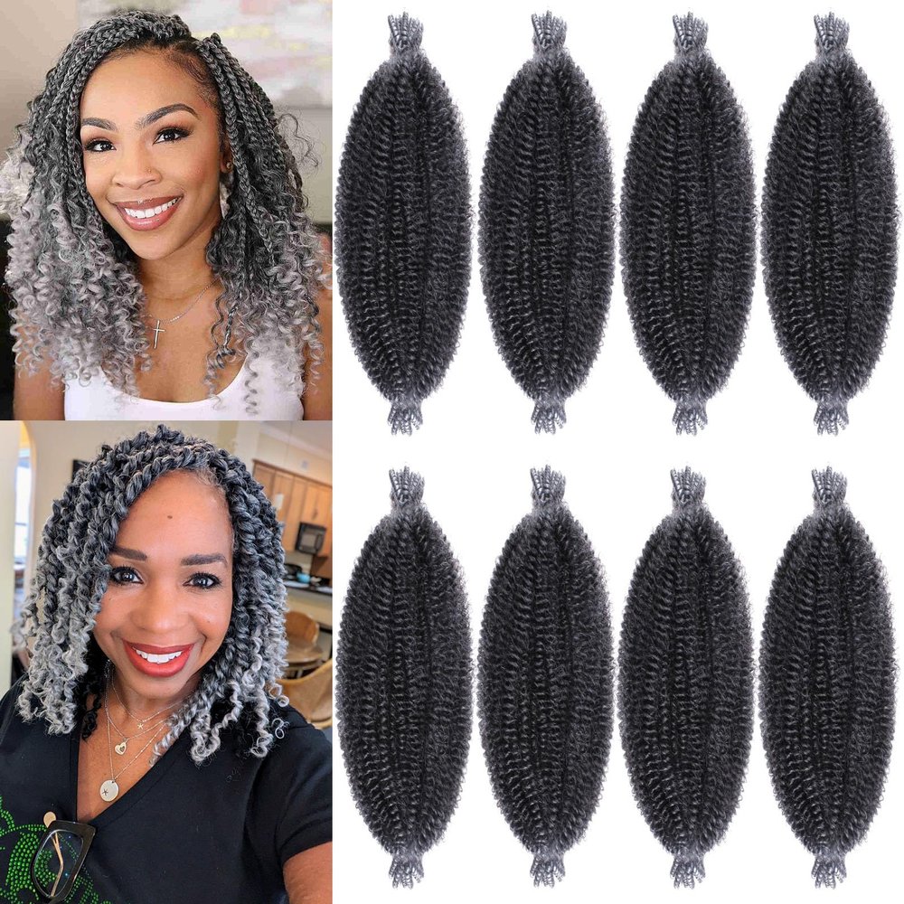 8 Packs Pre Separated Springy Afro Twist Hair 16 Inch Spring Twist Hair for Faux Locs Crochet Hair Pre Fluffed Marley Twist Crochet Braiding Hair Synthetic Extensions (8 Strands/Pack,TGREY)