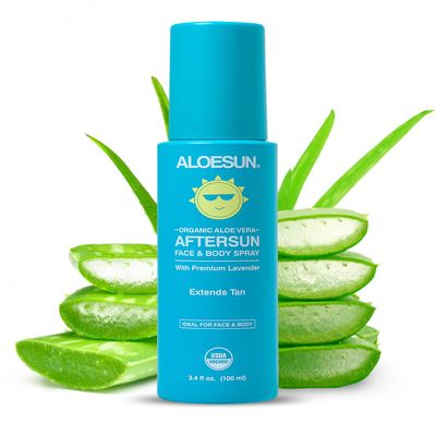 ALOESUN After Sun Face and Body Spray | Non Sticky Organic Aloe Vera for Sun Exposure Relief with Pure Lavender Essential Oil | Natural Aftersun Skin Moisturizer for Redness | Travel Size 3.4 Fl Oz