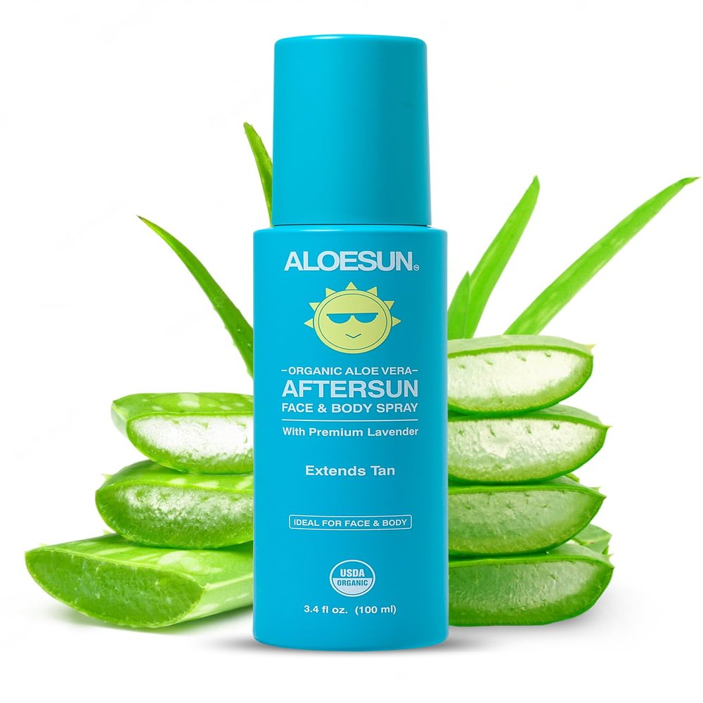 ALOESUN After Sun Face and Body Spray | Non Sticky Organic Aloe Vera for Sun Exposure Relief with Pure Lavender Essential Oil | Natural Aftersun Skin Moisturizer for Redness | Travel Size 3.4 Fl Oz