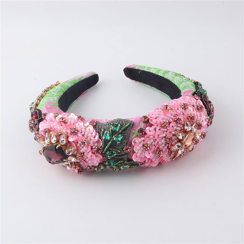 Mokkpeq Handmade Crystal Rhinestone Flower Headbands for Women Girls Thick Hair Bridal Vintage Diamond Hairband