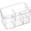 5-Compartment Clear Plastic Bin - Divided Art Supplies, Cosmetic Makeup Caddy Organizer - Multiuse Storage Container for Vanity, Bathroom, Kitchen, Office, Craft, Shower, Cleaning Items, (1 Pack) view 4