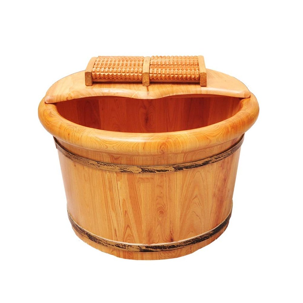 ENWIND Foot Spa Bath Wooden Foot Basin,Solid Wood Foot Tub, Pedicure Bowl Spa Massage Cedar Pedicure Barrels Household Foot Bath Barrelwith lid with Massager Foot Spa Bath Massager