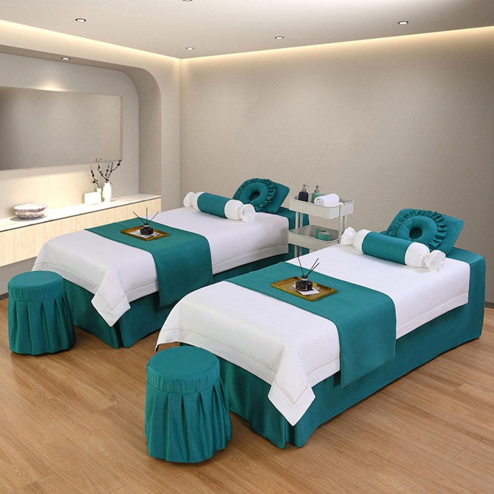 MIPOPS 4-Piece Microfiber Massage Table Sheet Set, Luxury Spa Beauty Bed Cover Beauty Bedspreads Massage Table Skirt for Massage Tables(N,185x70cm(73x28inch))