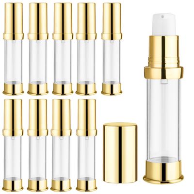 10 Pcs Empty Airless Pump Bottle Travel Cosmetic Cream Pump Bottle Refillable Vacuum Dispenser Pump Containers for Lotion Cream and More (gold-10ml)