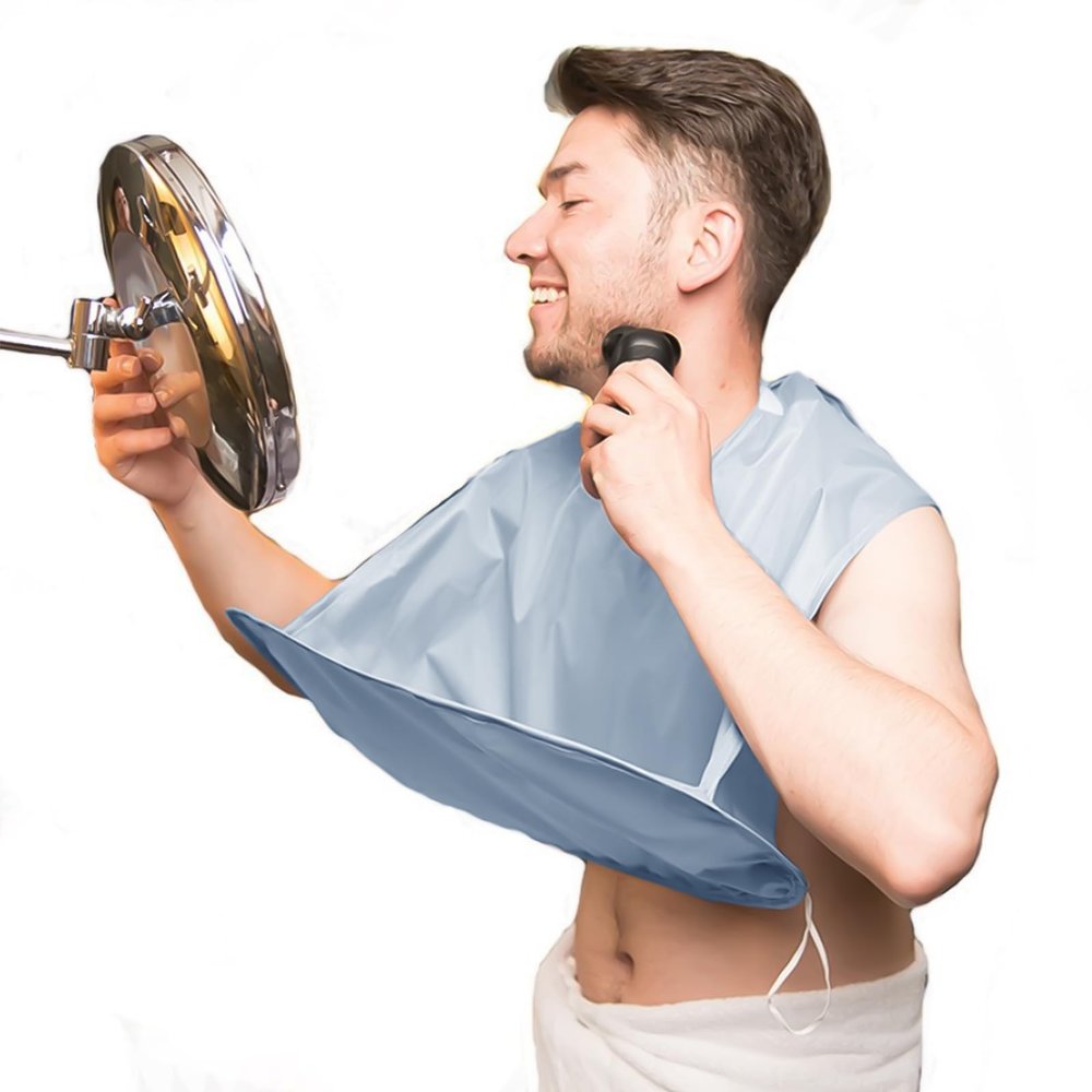 Linkidea Foldable Beard Trimming Cape, Non-Stick Shaving Bib for Men, Barber-Grade Grooming Cloak Hair Catcher, Travel & Bathroom Essentials, Dad Gifts (Grey)