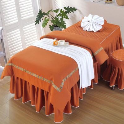 MIPOPS Soft Microfiber Massage Table Sheets Set 4 Piece Set Premium Facial Bed Cover Solid Color Salon Spa Massage Bed Cover, Quilt Cover, Pillow Case, Stool Cover(J,190x70cm(75x28inch))