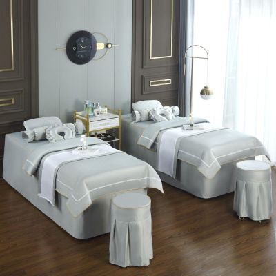 MIPOPS 4-Piece Microfiber Massage Table Sheets Set, Premium Massage Table Cover, Massage Fitted Sheet, Breathable Bed Cover, Quilt Cover, Pillow Case, Stool Cover(Gray,190x80cm(75x31inch))