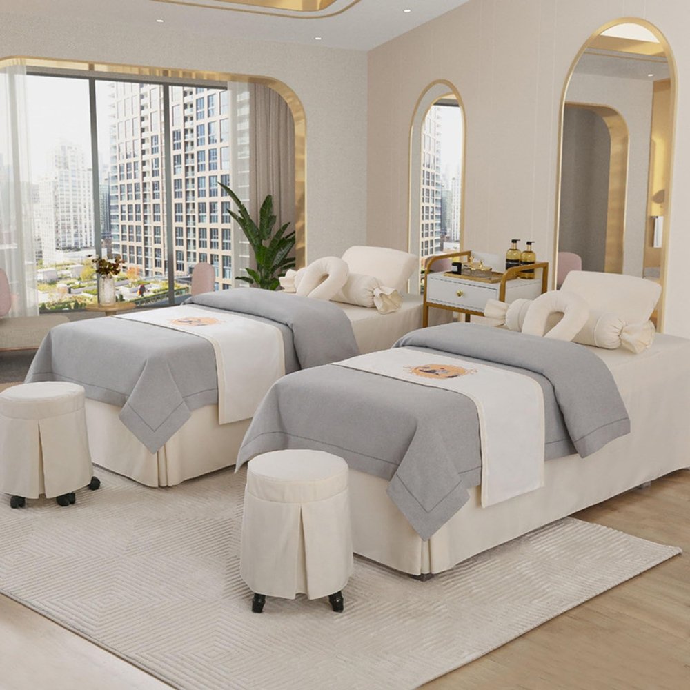 MIPOPS Premium Massage Table Sheet Set Beauty Salon Massage Table Bed Sheet Bedspread Massage Sheet SPA Bed Full Cover with Skirt(L,190x75cm(75x30inch))