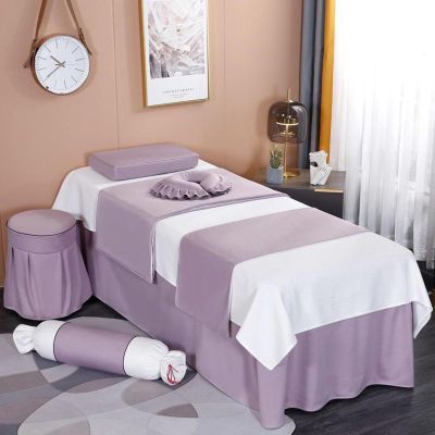 MIPOPS Soft Microfiber Massage Table Sheets Set, 4-Piece Salon Bed Cover Spa Massage Table Skirt Includes Pad and Face Rest Cover for Massage Tables(G,190x70cm(75x28inch))