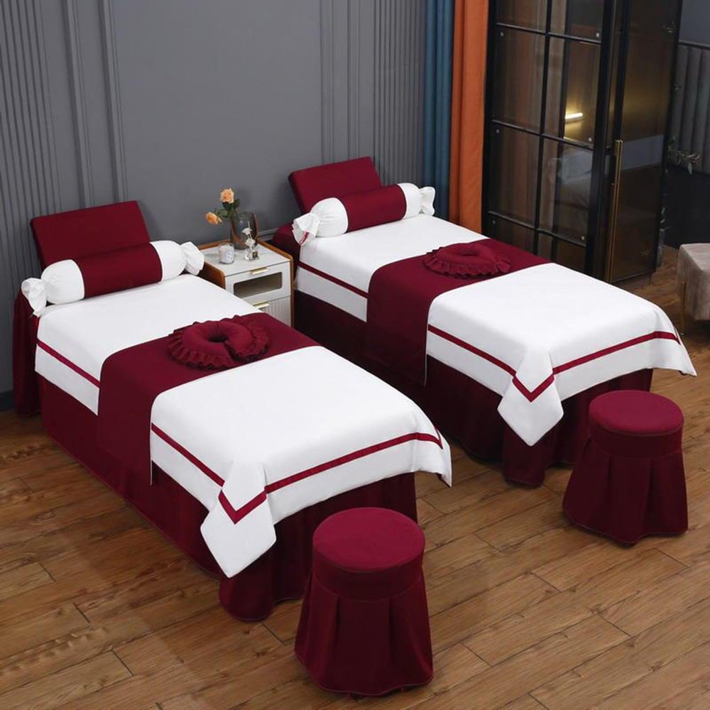 MIPOPS 4-Piece Massage Table Sheet Set European Luxury Massage Table Sheet Sets Thicken Beauty Bedspreads Salon Physiotherapy Bed Set Sheets(A,190x70cm(75x28inch))