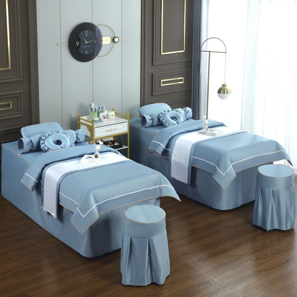 MIPOPS Premium Massage Bed Cover, Microfiber Massage Bed Sheets Covers Spa Sheets Set Massage Headrest Bed Cover for Spa Beauty Salon(E,180x60cm(71x24inch))