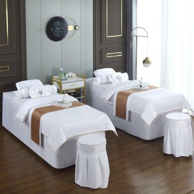 MIPOPS 4-Piece Microfiber Massage Table Sheets Set, Premium Massage Table Cover, Massage Fitted Sheet, Breathable Bed Cover, Quilt Cover, Pillow Case, Stool Cover(White,180x70cm(71x28inch))