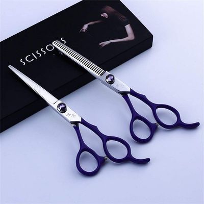 Hairdressing Scissors Haircut Tool Kit Sharp Stainless Steel Barber Scissors Combination Set for Barber Shop,Salon and Home Use 6.0 Inches Purple