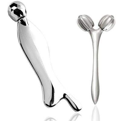 Hysotok Face & Body Roller Massager - Guasha Tool for Face, Neck & Eyes, Stainless Steel, Chin Lift, Skin Tightening (Silver White)