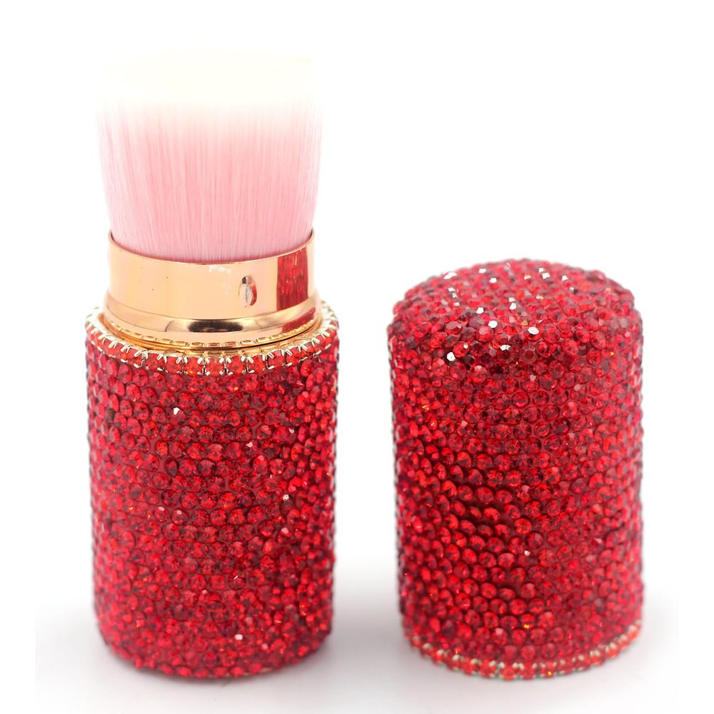 Bestbling Bling Rhinstones Retractable Brush for Face Makeup & Foundation for Liquid, Cream and Powder Face Makeup (Red)
