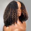 12inch Ombre Balayage Highlight Curly U Part Wig Human Hair 180% 4x2 inch Afro Kinky Curly FB30 Glueless Human Hair Upart Wigs for Black Women Full Head U Shape Clips in Half Wig No Leave Out 4B4C view 2
