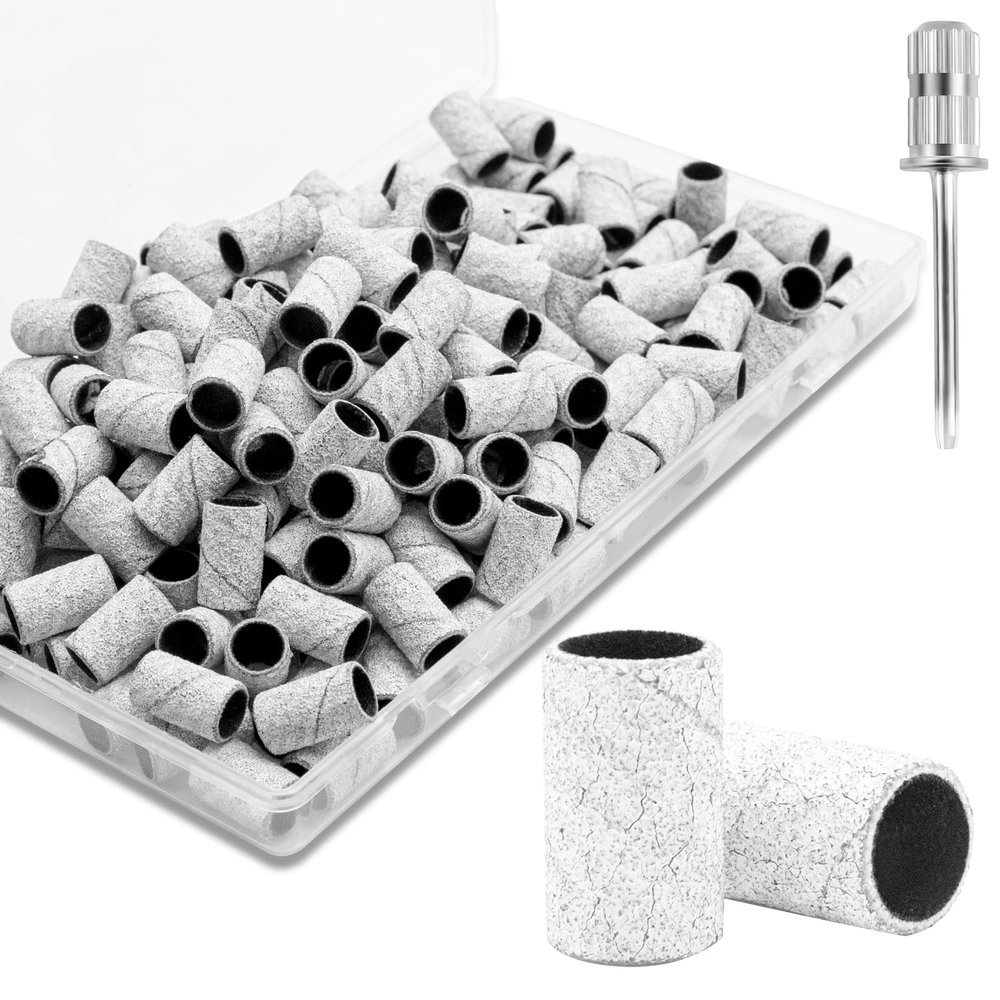 180Grit Nail Sanding Bands for Drill, 100Pcs Fine White Professional With 3/32" Bit, Set for Manicure & Pedicure