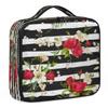 QsirBC Makeup Train Case with Adjustable Dividers, Portable Make Up Bag for Women, Toiletry Bag for Men with Waterproof Brush Cover, Rose Stripes Travel Makeup Organizer Makeup Box view 1