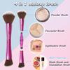 Jilier 4 in 1 Makeup Brush Set with Travel Makeup Brush Holder, Travel Makeup Brushes with Case, Double Sided Makeup Brushes with Silicon Portable Cosmetic Face Brushes Holder view 2