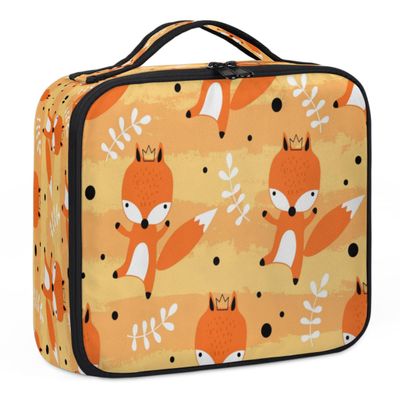 QsirBC Makeup Train Case with Adjustable Dividers, Portable Make Up Bag for Women, Toiletry Bag for Men with Waterproof Brush Cover, Cute Fox Travel Makeup Organizer Makeup Box