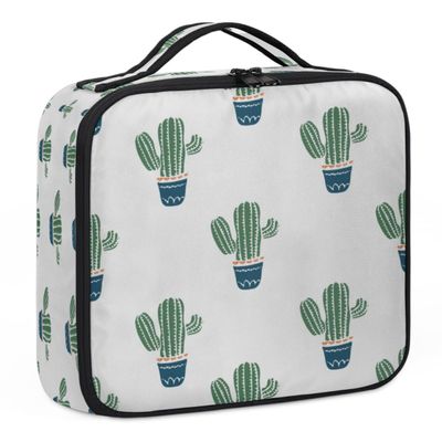 QsirBC Makeup Train Case with Adjustable Dividers, Portable Make Up Bag for Women, Toiletry Bag for Men with Waterproof Brush Cover, Cactus Print Travel Makeup Organizer Makeup Box