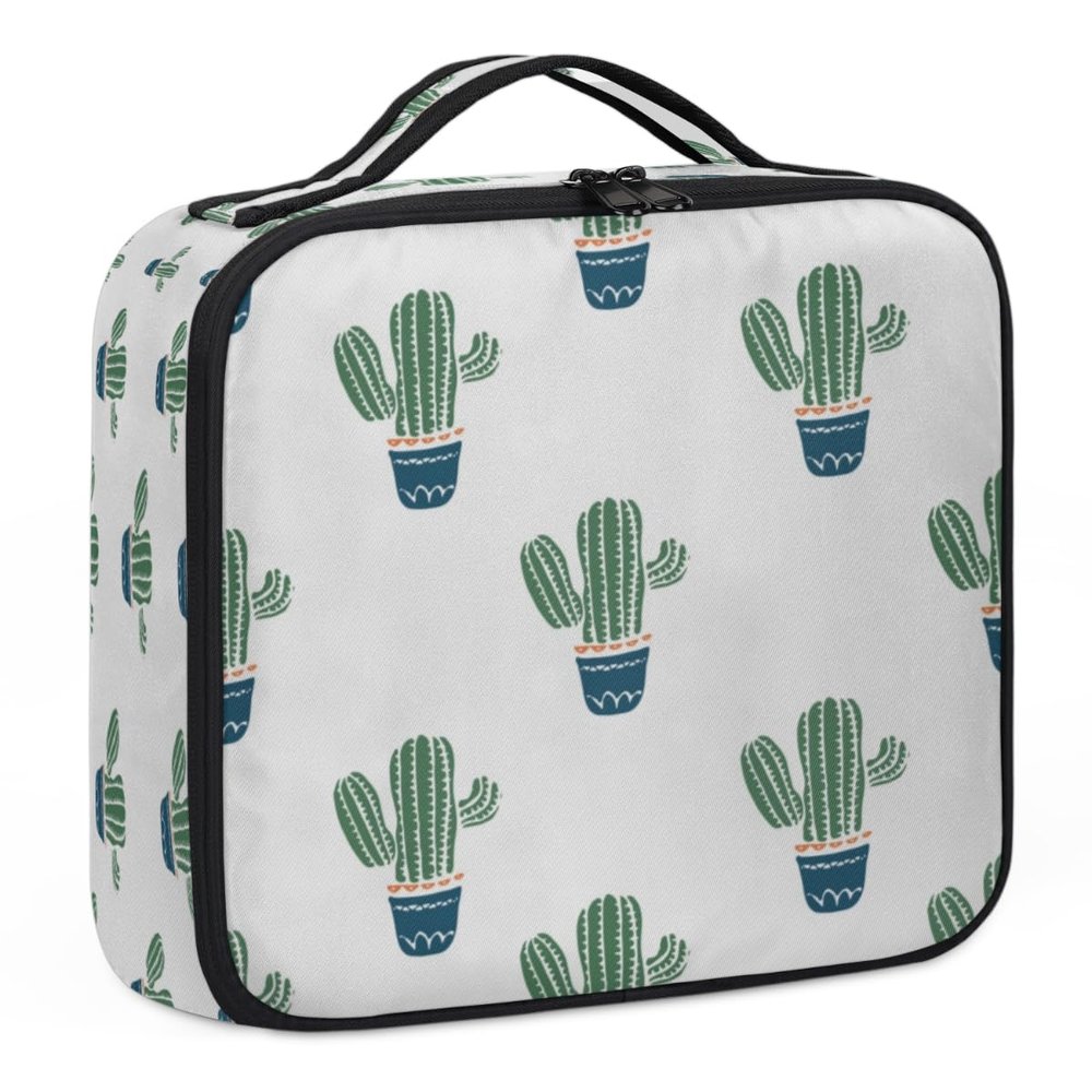QsirBC Makeup Train Case with Adjustable Dividers, Portable Make Up Bag for Women, Toiletry Bag for Men with Waterproof Brush Cover, Cactus Print Travel Makeup Organizer Makeup Box