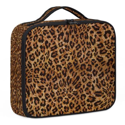 QsirBC Makeup Train Case with Adjustable Dividers, Portable Make Up Bag for Women, Toiletry Bag for Men with Waterproof Brush Cover, Classic Leopard Print Travel Makeup Organizer Makeup Box