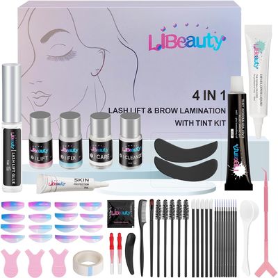 Libeauty Eyelash Lift and Tint Kit Fast Curling Coloring Lash Perm Black Dye Kit With L&C Shapes Lash Lifting Pads Suitable for Salon & Home Use